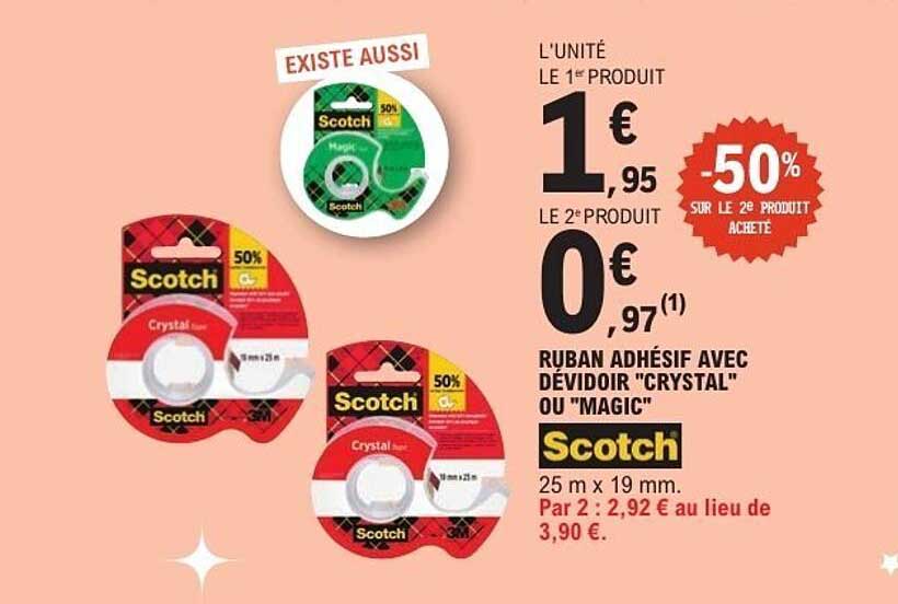 RUBAN ADHÉSIF AVEC DÉVIDOIR "CRYSTAL" OU "MAGIC"