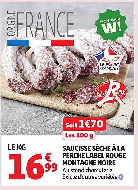SAUCISSE SÈCHE À LA PERCHE LABEL ROUGE MONTAGNE NOIRE