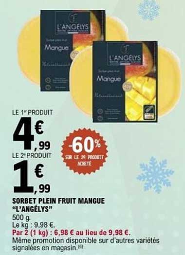 SORBET PLEIN FRUIT MANGUE "L'ANGELYS"