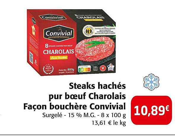 Steaks hachés pur bœuf Charolais Façon boucherie Convivial