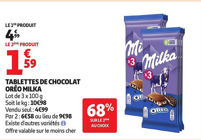 TABLETTES DE CHOCOLAT ORÉO MILKA