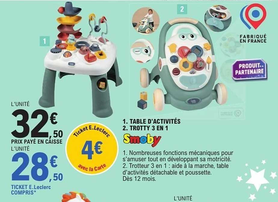 Trotty 3 en 1 - Table d'activités Smoby