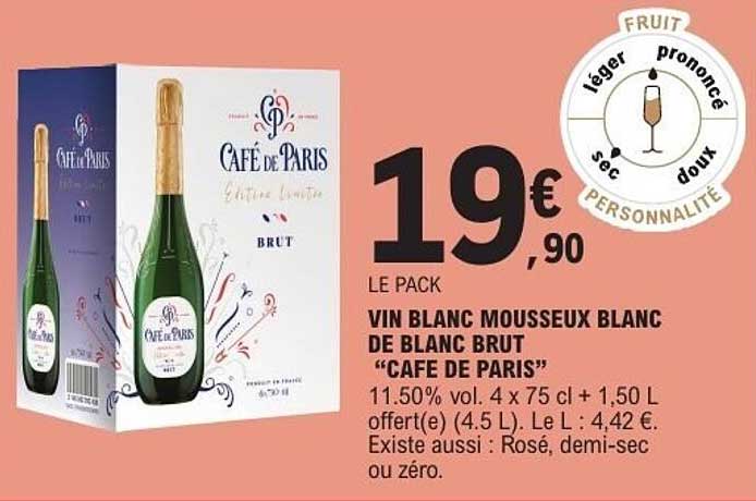 VIN BLANC MOUSSEUX BLANC DE BLANC BRUT "CAFE DE PARIS"