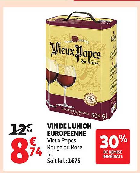 VIN DE L UNION EUROPEENNE - Vieux Papes Rouge ou Rosé 5 L