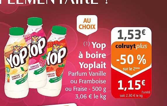 Yop à boire Yoplait Parfum Vanille ou Framboise ou Fraise - 500 g