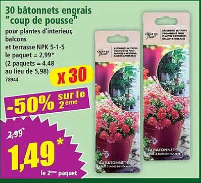 30 bâtonnets engrais “coup de pouce”