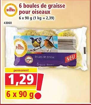6 boules de graisse pour oiseaux
