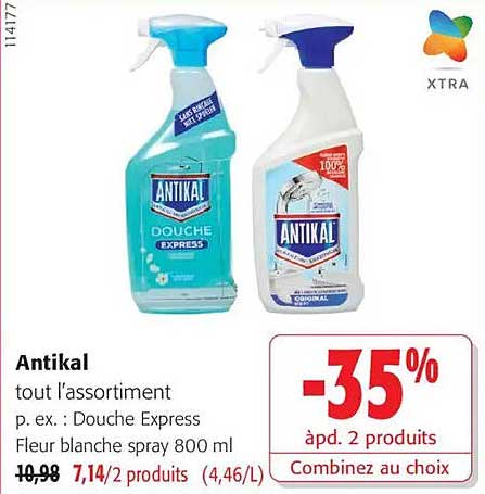 Antikal tout l’assortiment p. ex. : Douche Express Fleur blanche spray 800 ml