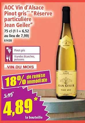 AOC Vin d'Alsace Pinot gris : " Réserve particulière Jean Geiler