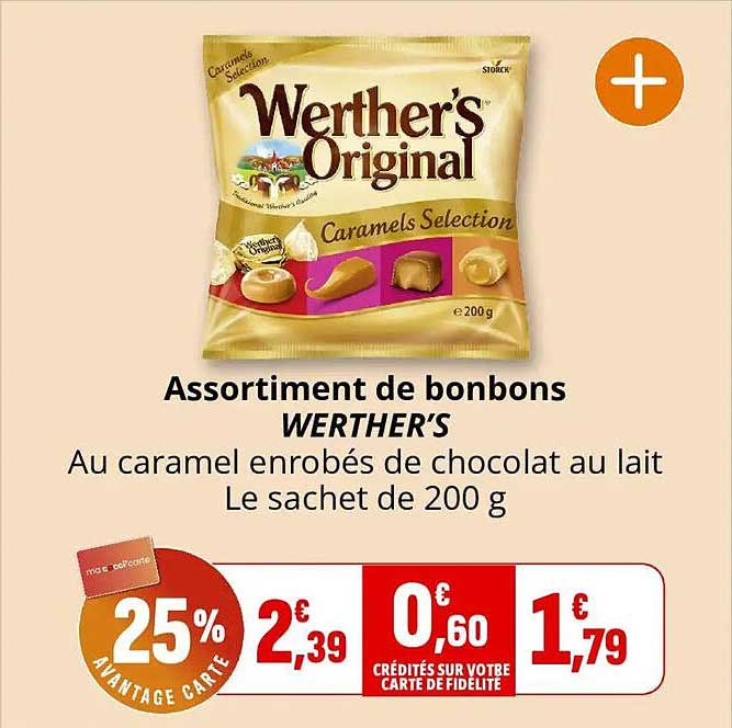 Assortiment de bonbons WERTHER’S Au caramel enrobés de chocolat au lait Le sachet de 200 g