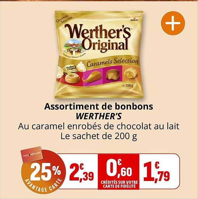 Assortiment de bonbons WERTHER’S Au caramel enrobés de chocolat au lait Le sachet de 200 g