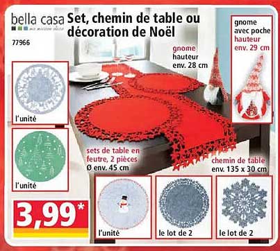 bella casa Set, chemin de table ou décoration de Noël
