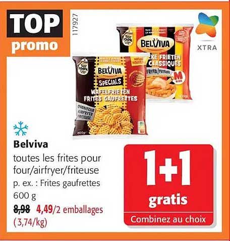 Belviva toutes les frites pour four/airfryer/friteuse p. ex. : Frites gaufrettes 600 g