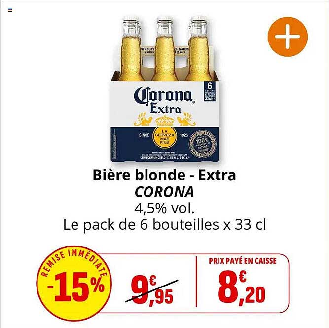 Bière blonde - Extra CORONA 4,5% vol. Le pack de 6 bouteilles x 33 cl