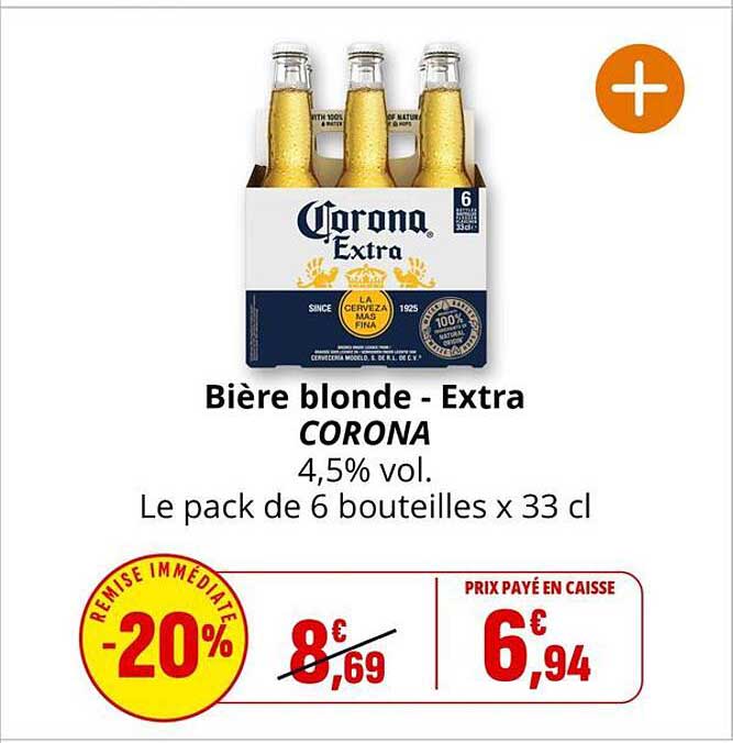 Bière blonde - Extra CORONA 4,5% vol. Le pack de 6 bouteilles x 33 cl
