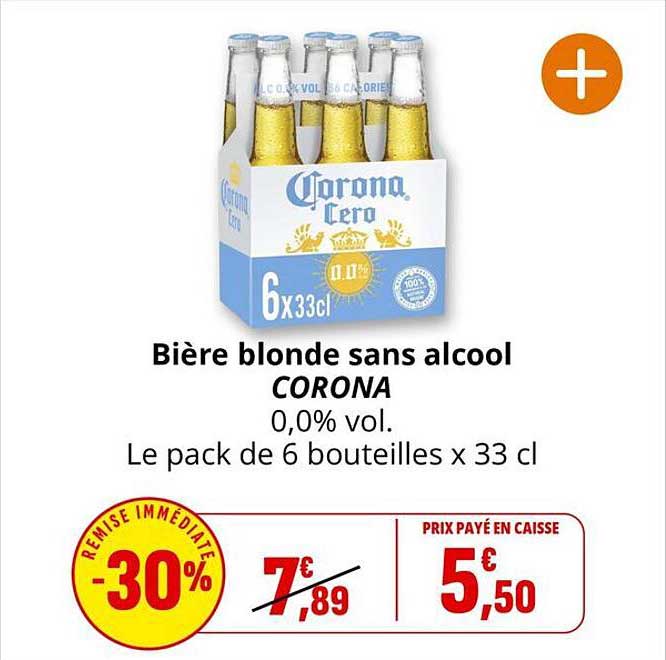 Bière blonde sans alcool CORONA 0,0% vol. Le pack de 6 bouteilles x 33 cl