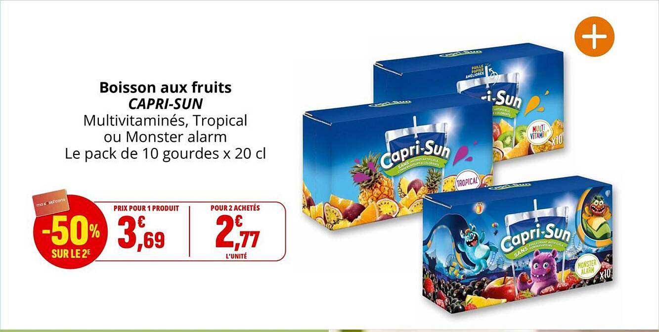 Boisson aux fruits CAPRI-SUN Multivitaminés, Tropical ou Monster alarm Le pack de 10 gourdes x 20 cl