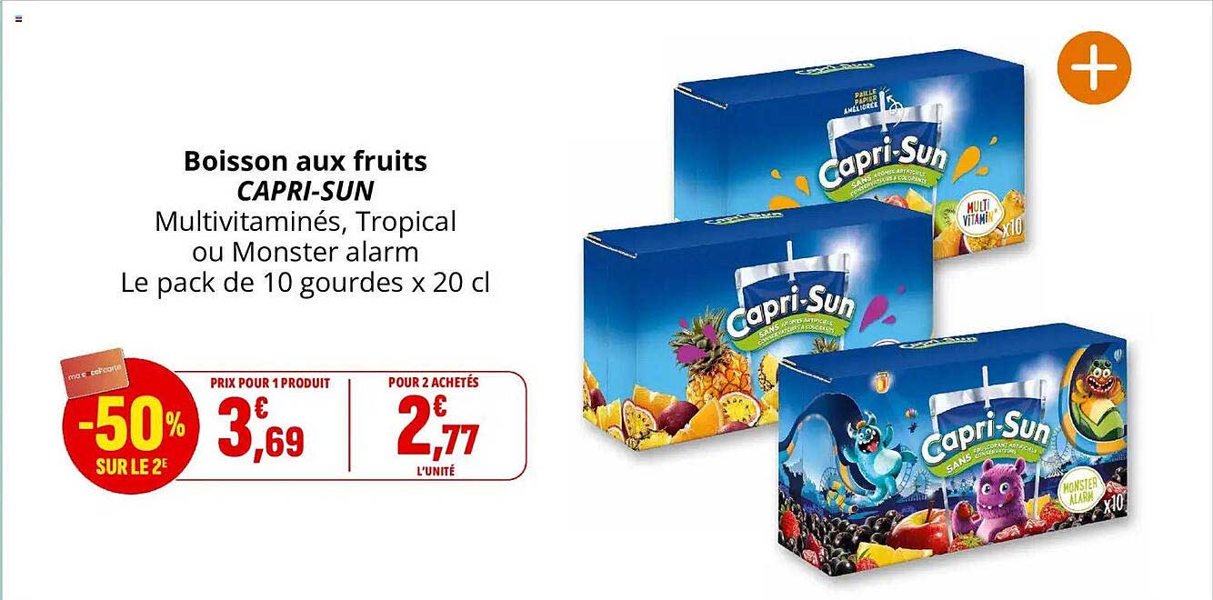 Boisson aux fruits CAPRI-SUN Multivitaminés, Tropical ou Monster alarm Le pack de 10 gourdes x 20 cl