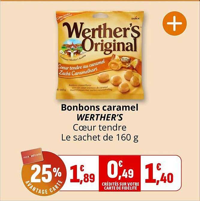 Bonbons caramel WERTHER'S Cœur tendre Le sachet de 160 g