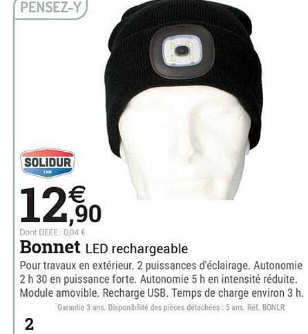 Bonnet LED rechargeable