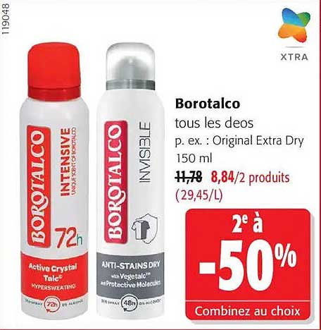 Borotalco tous les déos p. ex. : Original Extra Dry 150 ml