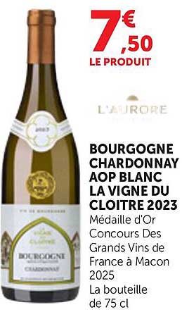 BOURGOGNE CHARDONNAY AOP BLANC LA VIGNE DU CLOITRE 2023