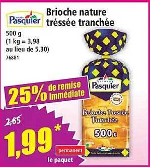 Brioche nature tressée tranchée
