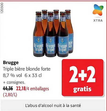 Brugge Triple bière blonde forte 8,7 % vol 6 x 33 cl + consignes.