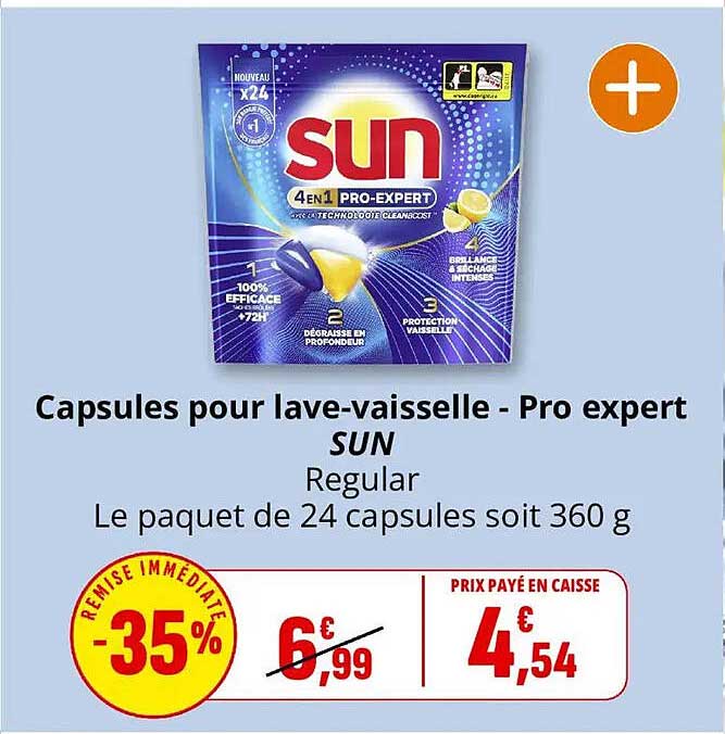Capsules pour lave-vaisselle - Pro expert SUN Regular Le paquet de 24 capsules soit 360 g