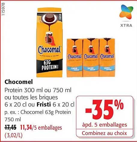 Chocomel Protein 300 ml ou 750 ml ou toutes les briques 6 x 20 cl ou Fristi 6 x 20 cl