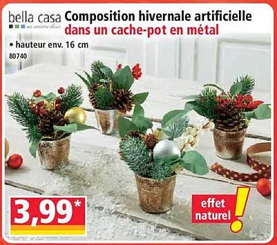 Composition hivernale artificielle dans un cache-pot en métal