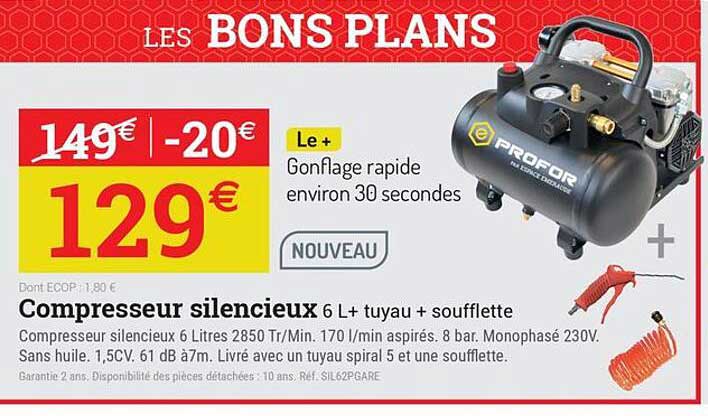 Compresseur silencieux 6 L+ tuyau + soufflette