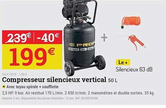 Compresseur silencieux vertical 50 L