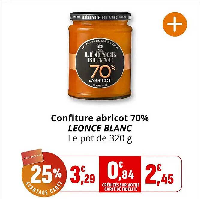 Confiture abricot 70% LEONCE BLANC Le pot de 320 g