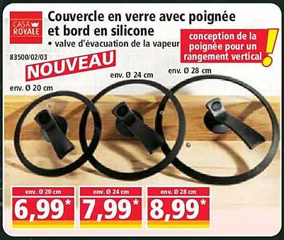 Couvercle en verre avec poignée et bord en silicone