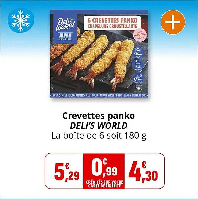 Crevettes panko DELI'S WORLD La boîte de 6 soit 180 g
