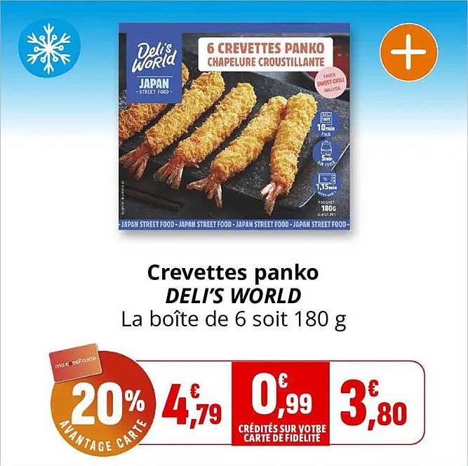 Crevettes panko DELI'S WORLD La boîte de 6 soit 180 g