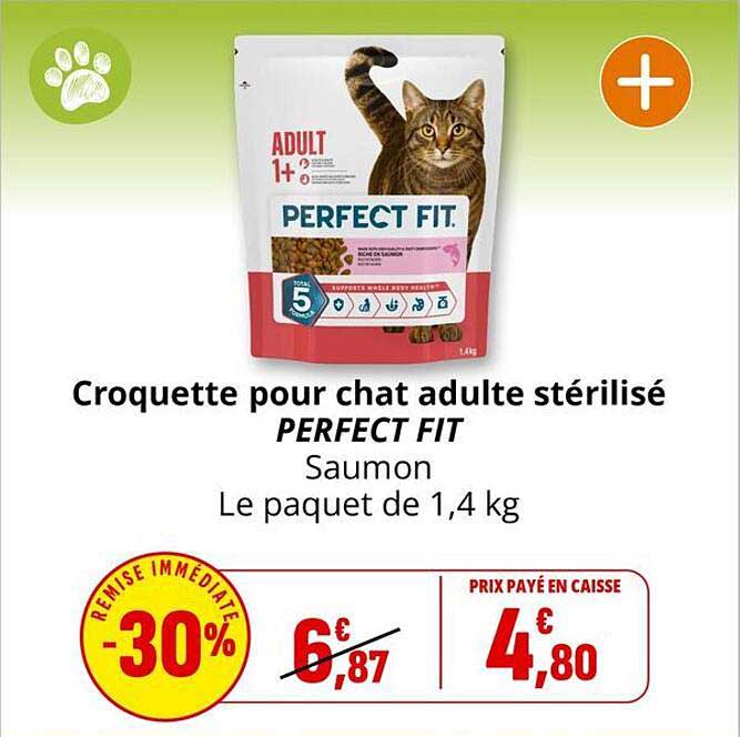 Croquette pour chat adulte stérilisé PERFECT FIT Saumon Le paquet de 1,4 kg