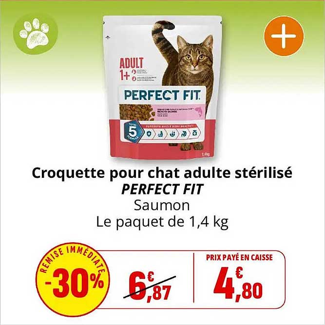 Croquette pour chat adulte stérilisé PERFECT FIT Saumon Le paquet de 1,4 kg