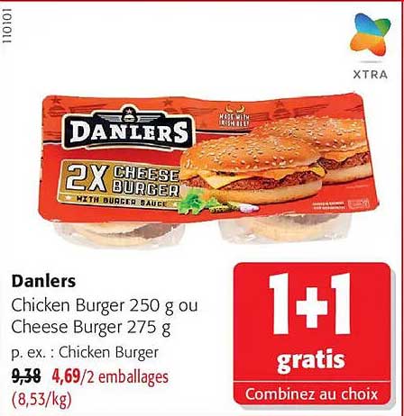 Danlers Chicken Burger 250 g ou Cheese Burger 275 g