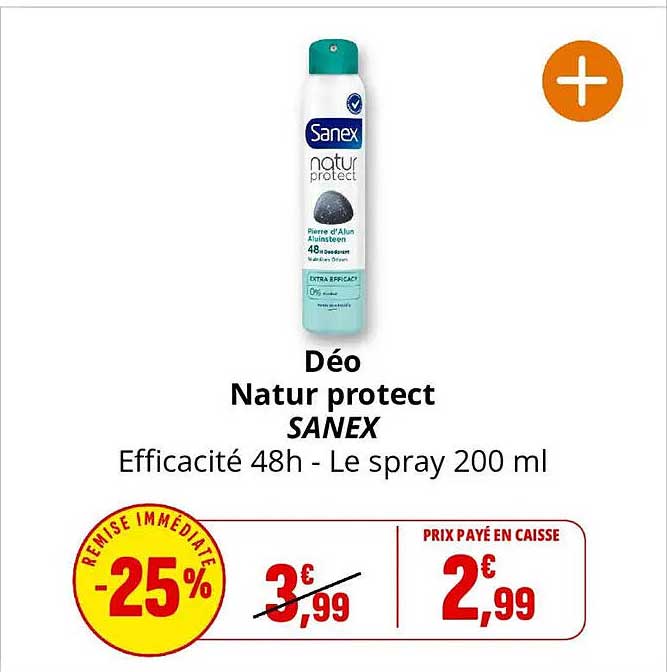 Déo Natur protect SANEX Efficacité 48h - Le spray 200 ml