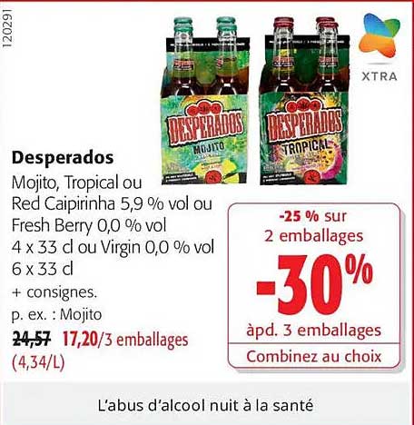 Desperados Mojito, Tropical ou Red Caipirinha 5,9 % vol ou Fresh Berry 0,0 % vol
