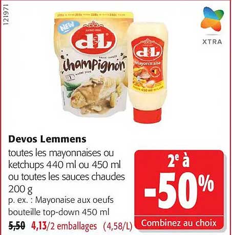 Devos Lemmens toutes les mayonnaises ou ketchups 440 ml ou toutes les sauces chaudes 200 g