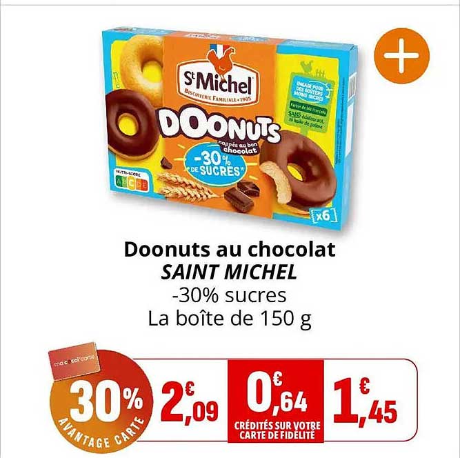Doonuts au chocolat SAINT MICHEL -30% sucres La boîte de 150 g
