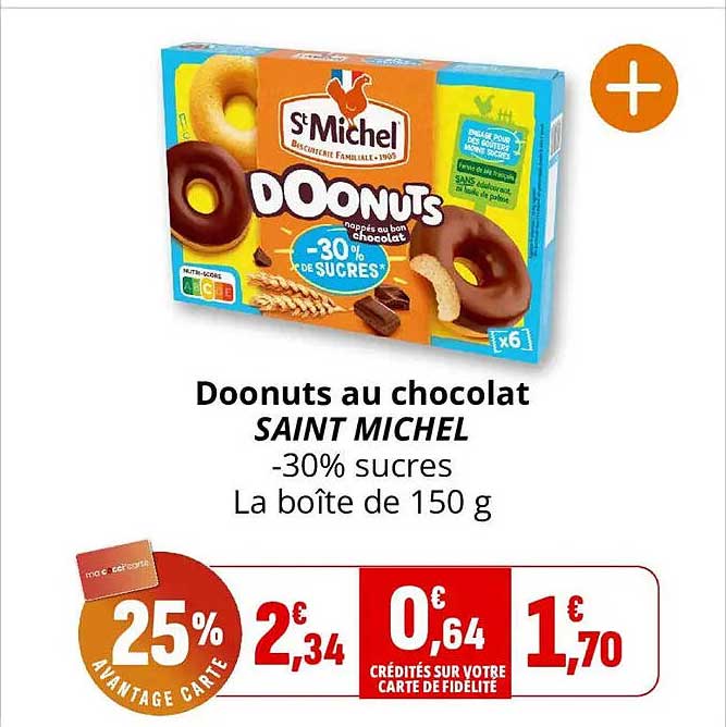 Doonuts au chocolat SAINT MICHEL -30% sucres La boîte de 150 g
