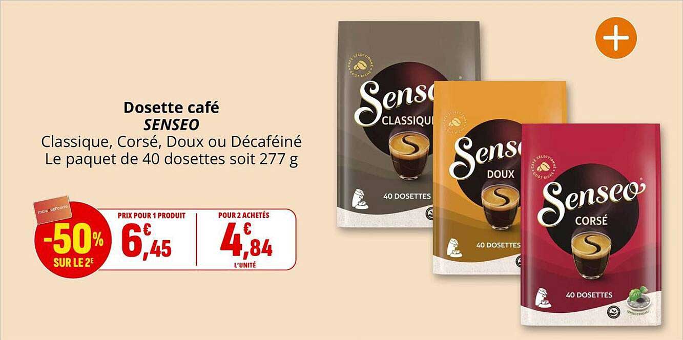 Dosette café SENSEO Classique, Corsé, Doux ou Décaféiné Le paquet de 40 dosettes soit 277 g