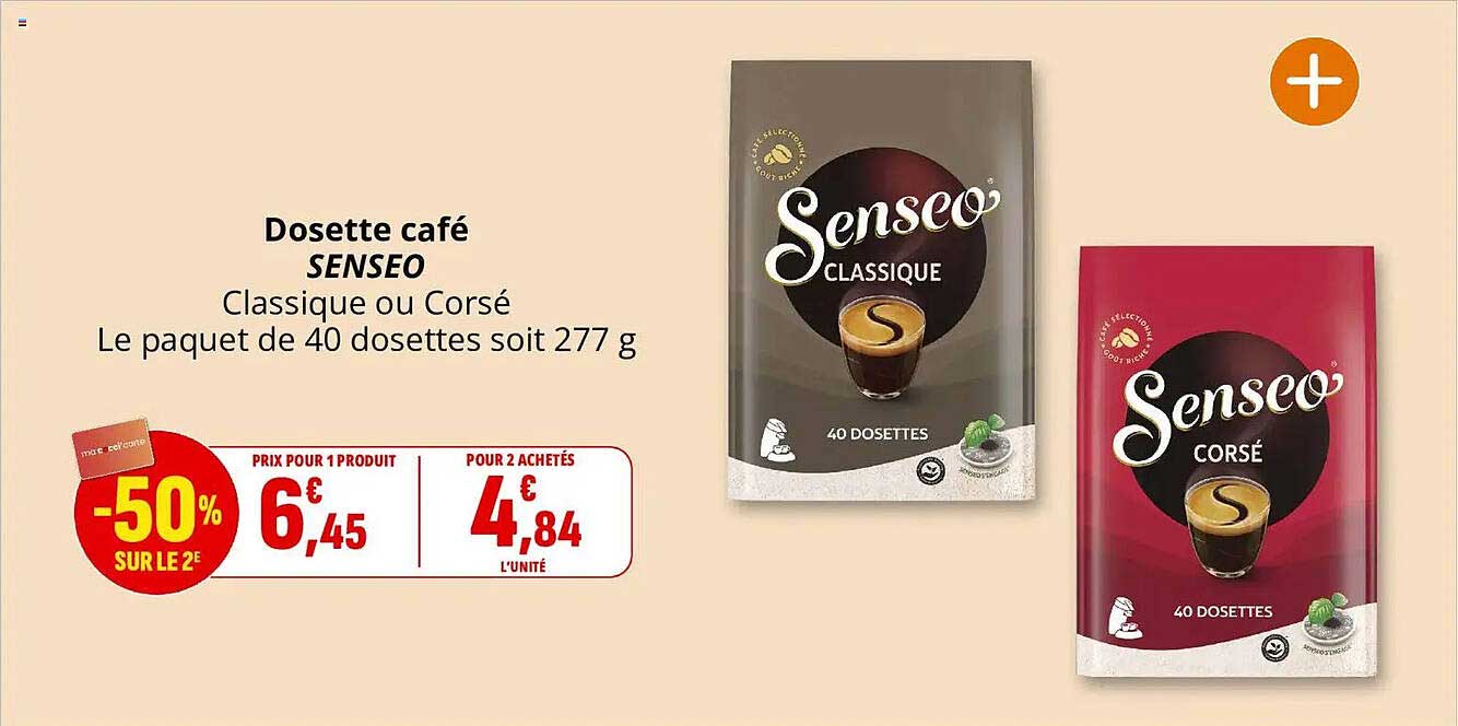 Dosette café SENSEO Classique ou Corsé Le paquet de 40 dosettes soit 277 g