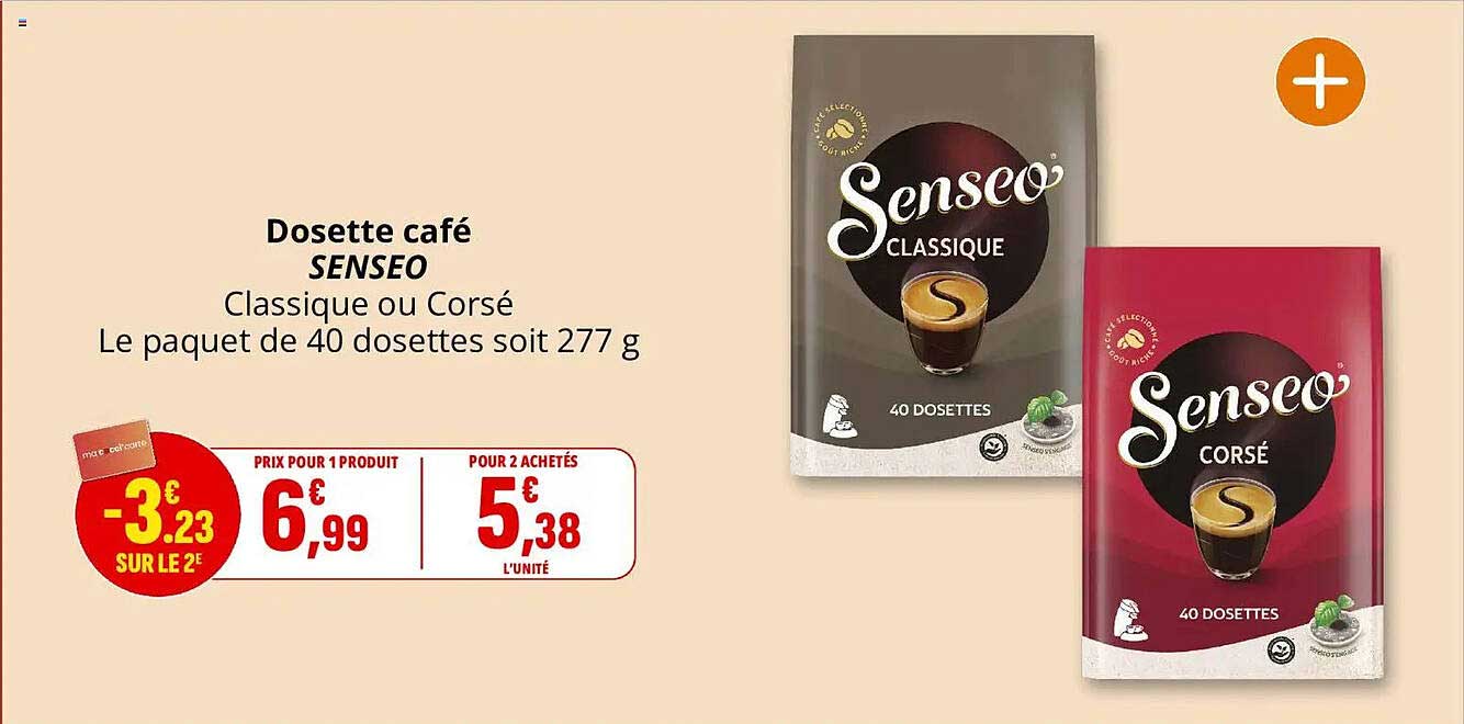 Dosette café SENSEO Classique ou Corsé Le paquet de 40 dosettes soit 277 g
