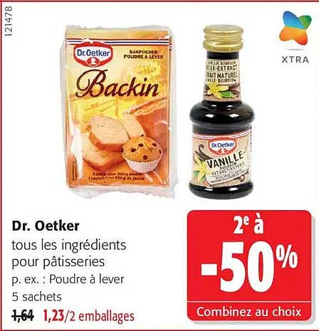 Dr. Oetker tous les ingrédients pour pâtisseries p. ex. : Poudre à lever 5 sachets