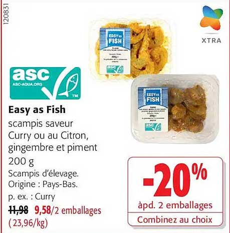 Easy as Fish scampis saveur Curry ou au Citron, gingembre et piment 200 g